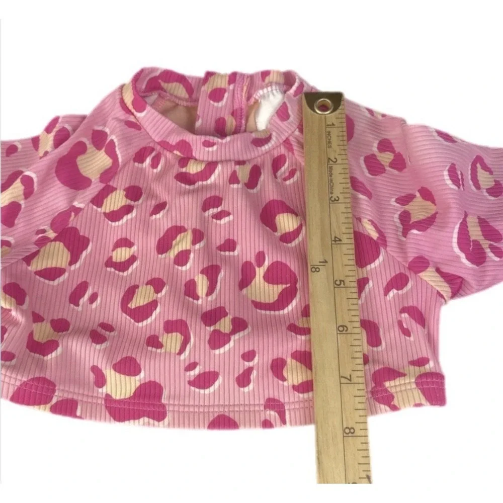 Cat & Jack Rash Guard Girls XS 4/5 Pink Leopard Ribbed Long Sleeve Swim Top‎
